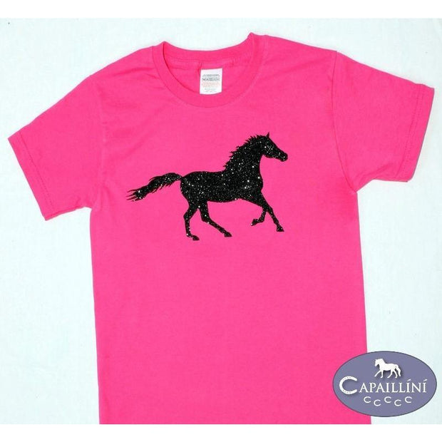 Kids Pink Glitter Horse T-Shirt-Capaillíní Equestrian Collection